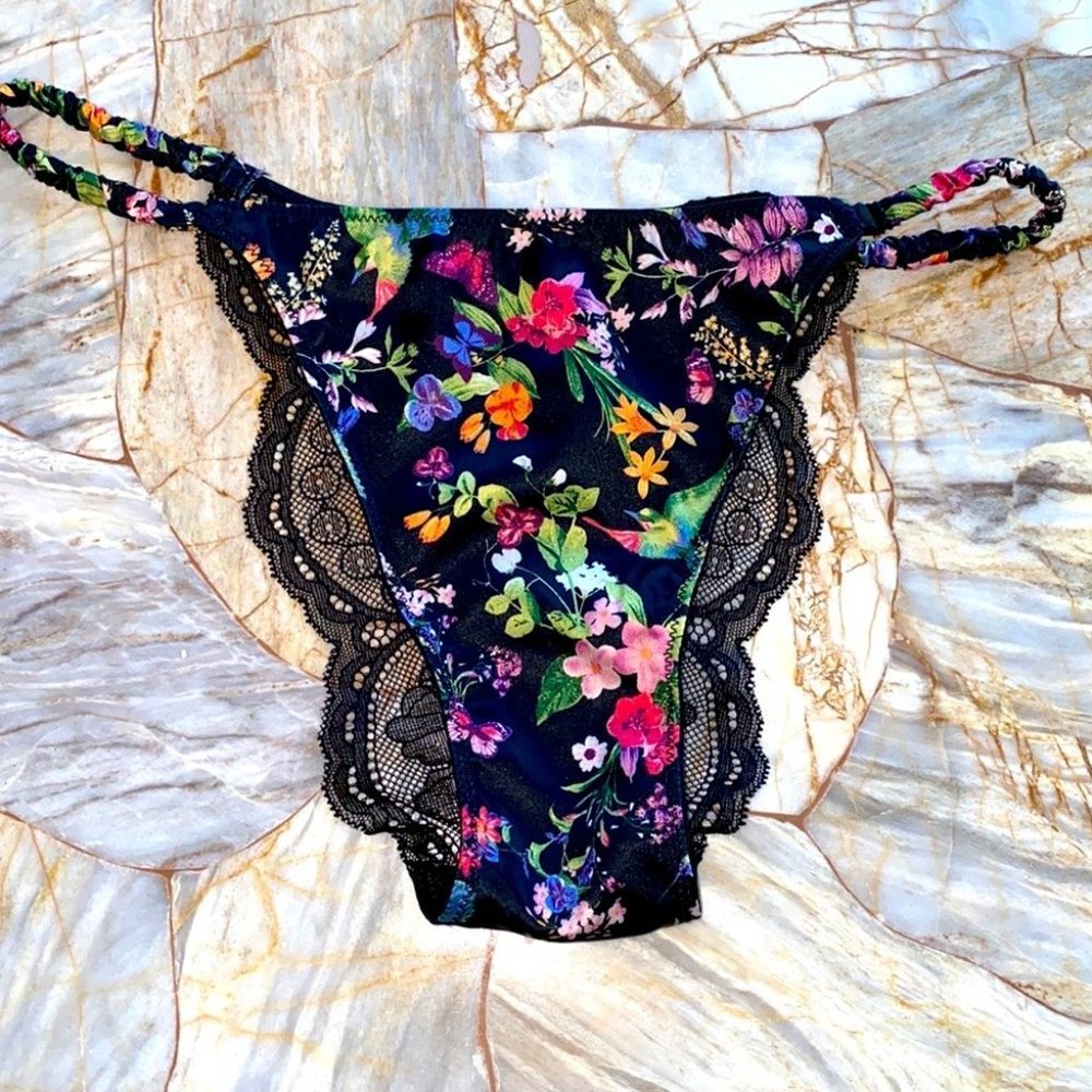 New Victoria’s Secret hummingbird brazilian panty Silky Satin Lace Back Rare XS